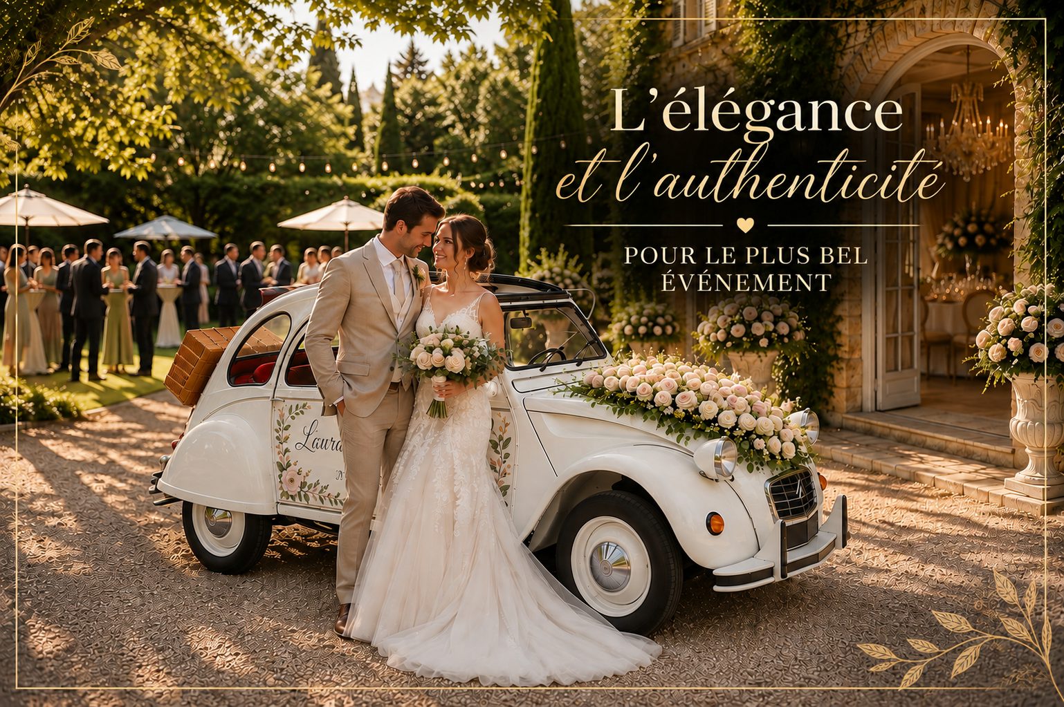 Mariage avec Citroën 2CV vintage sur la Côte d'Azur 2