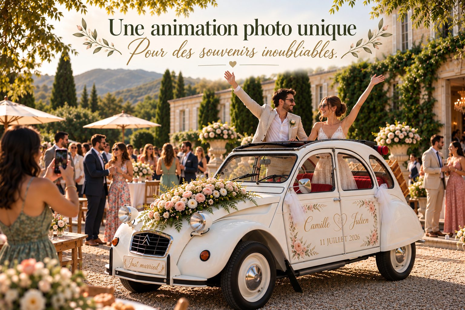 Mariage avec Citroën 2CV vintage sur la Côte d'Azur 3