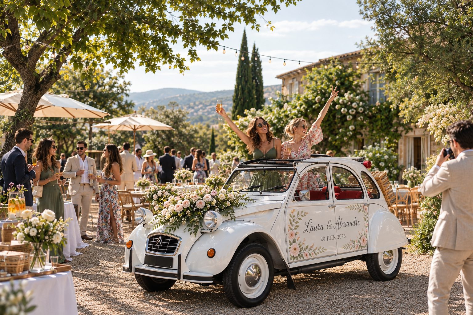Mariage avec Citroën 2CV vintage sur la Côte d'Azur 4